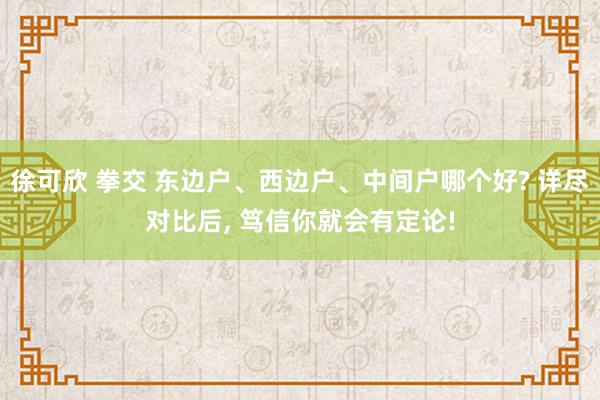 徐可欣 拳交 东边户、西边户、中间户哪个好? 详尽对比后， 笃信你就会有定论!