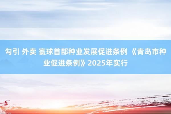 勾引 外卖 寰球首部种业发展促进条例 《青岛市种业促进条例》2025年实行